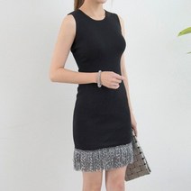 쿠키세븐 A2511 라운드넥 블링블링 프린지 슬림 니트원피스