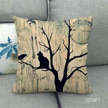 더캣 냥이와까치쿠션 솜포함쿠션 거실쿠션 쇼파등받이쿠션 사각쿠션 고양이캐릭터 구름쿠션, 396