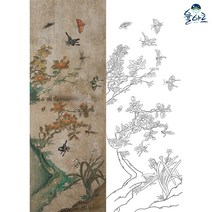 초충도 1 민화 도안 본그림 민화그리기 본 공모전 취미 원데이클래스 컬러링 수업자료 민화본, 일반용지(얇은 백상지), 원본(추천)