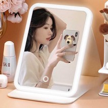 원형 LED화장대거울 탁상용 메이크업 거울 C타입 충전식, 그린 거울 3색조명 충전식 L
