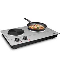 CUSIMAX 1800W 요리용 익덕션 - 세라믹 전기 플레이트 이중 제어 적외선 쿡탑, 주철, 더블 스토브