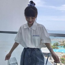 카라넥 여성 여름 클래식 이니셜 자수 JK 상의 학원 무드 와이드 루즈핏 반팔 화이트 와이셔츠 2160793768