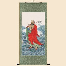 현관에걸면좋은 돈들어오는 달마 스님 대사 도사 그림 사무실 개업 선물 절 집들이 건강, B.연두색 표구 + 두루마리