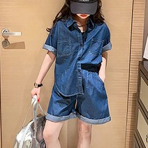 데헷 데님 청 반팔 셔츠+반바지 투피스 세트