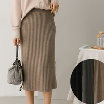 [프롬제니] 3컬러 디댄 허리 밴딩 골지 니트 스커트 H라인 가을 겨울 롱 미디 치마 데일리 심플 슬림 무지 베이지 블랙 차콜