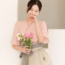 시크라인 그린내 프릴 생활한복 블라우스