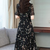 다잇템_패션 여자 꽃놀이 Y넥 프릴 플라워패턴 원피스