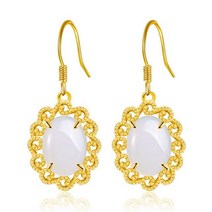 옥귀걸이 돈들어오는 천연석 Joasihome대형 합성 화이트 제이드 드롭 귀걸이 10x14mm 골드 컬러 실버 주얼리 귀방울 파티 기념일