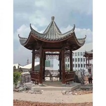 실외정자 원두막 평상 오두막 전망대 실외 안뜰 빌라 육각형 고대 건물 작은 파란색 타일 단단한 나무 간단한 부식 방지 목재 네 모서리 골동품 중국 파빌리온, 육각 작은 녹색 타일 정자