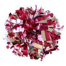 Danzcue 15.2cm(6인치) 메탈릭 치어리딩 폼폼 바톤 핸들 포함 2개 팩 (원 사이즈 퍼플-실버), Hot Pink/Silver