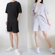 [당일발송] 코디제이 남자 트레이닝세트 플리츠반팔세트 남녀공용 골지 밴딩반바지 홈웨어 5부세트 데일리룩
