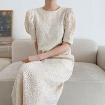 엠보 주름 원피스 퍼프소매 여름 롱 원피스