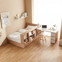 [파로마] 큐브 책장형 수납침대 SS(책상포함)+본넬 매트, 오크)책장+책상+본넬 매트
