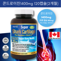 상어연골 콘드로이친 1400mg 120캡슐 콘드로이틴 저분자 어골 칼슘 마그네슘 비타민D 함유 허바 캐나다, 1병/120캡슐