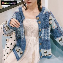 퀸앤조이 아일랜드 핸드메이드 플라워 가디건