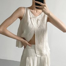 여자 더블버튼 주름 유니크 나시 와이드 롱팬츠 세트