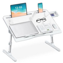 침대용 노트북 책상 - 43.9cm(17.3인치)에 적합 높이 및 각도 조절 가능한 EVETTO 접이식 대형 침대 테이블 침대/소파/바닥용 스토퍼 2개와 서랍이 있는 PVC 가, 2 Stoppers_Marble