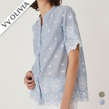 인디안 [비비올리비아] 아일렛자수 반소매블라우스 VVCNLYM5171