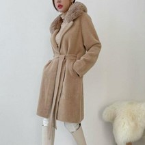 여자 페이크퍼 허리 스트랩 털 니트 가디건 코트