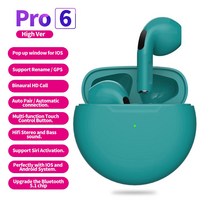 가성비 헤드셋 Air Pro 6 TWS 무선 헤드폰 (마이크 포함) 블루투스 이어폰 스포츠 러닝 헤드셋 애플 폰 샤오미 프로 용 이어 버드 호환, 07 green