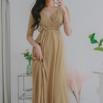 허리끈 브이넥 A라인 롱랩원피스 데일리룩 봄 가을 간절기