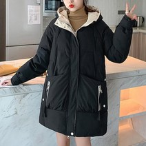 POMTOR 겨울 후드 코트 루즈핏 하프 여성 패딩