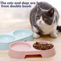 마카롱 애완 동물 이중 그릇 플라스틱 새끼 고양이 개밥 마시는 트레이 피더 먹이 용품 액세서리, [01] Cyan