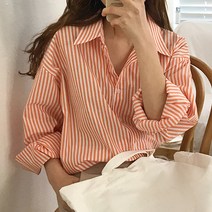 여성 루즈핏 스트라이프 셔츠 남방 W026