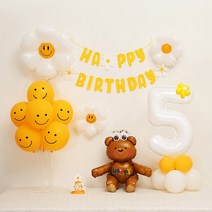 [피앤비유니티] 데이지곰돌이 가랜드형 생일풍선세트, 02-5)데이지곰돌이 가랜드형-브라운 숫자5