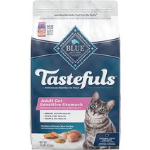 [캐로플] Blue Buffalo Tastefuls Sensitive Stomach 천연 성인 건조 고양이 사료 닭고기 15lb 가방, [01] 7파운드(1팩), [01] 치킨 & 현미