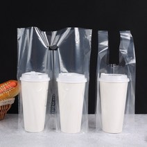 커피비닐캐리어 인쇄 투명 무지- 1구 2구 모음 100매 전용 음료봉지 비닐봉다리 커피봉투 도매, 무지1구