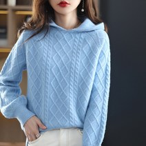 여성후드니트 후드 100 순수 양모 스웨터 니트 바닥 셔츠 가을과 겨울 큰 모자 캐시미어 두꺼운