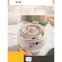 작은 곰 아기 죽 제조기 냄비 이유식 스튜 슬로우 멀티 쿠커, 화이트+찜통