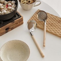 예쁜 우드 손잡이 국자 2type 주방 스텐 서빙 건지기 구멍 국자, 일반형 국자