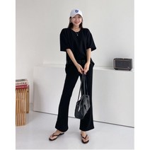 여자 여름 기본 루즈핏 데일리 반팔 티셔츠 나팔 팬츠 세트 홈웨어 여행룩 코디