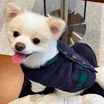 강아지할매조끼 강아지 할머니조끼 방한복 털옷 개타고니아 옷 후리스 체크, 화이트2XL