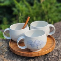 전통 백자 핸드메이드 대용량 도자기예쁜 머그컵 카페머그 선물용 커피머그잔 500ml, 연꽃