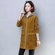 여성용 코듀로이 기모 후드집업 하프 코트 데일리 자켓