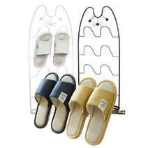 라담 감성 인테리어 철제 슬리퍼 4단 거치대 + 린넨 실내화 세트, 고양이 실내화 거치대 + 라탄 실내화