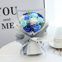 런메시 Runmecy 생일 실용 선물 부케 카네이션 모조 비누 장미 부케, 블루