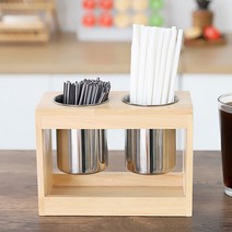 카페 탕비실 빨대 커피 스틱 꽂이 원목 디스펜서 2홀