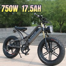 전기 자전거 750W E 48V 17Ah 이동식 리튬 배터리 20 인치 지방 타이어 산악 눈 통근 Ebike 용, 01 750W 17.5Ah Gray, 한개옵션1