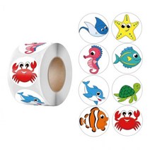 S653 바다 생물 해마 물고기 거북이 8종 원형 스티커, 물고기스티커(S-653), 상세페이지 참조