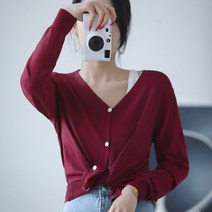 긴팔 니트가디건 브이넥 여성아우터 숏 스웨터 솔리드 무지 심플 레쉬 여름가디건 봄가을 얇은 2447275041