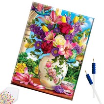 SHEXIU 3D 원형 보석십자수 캔버스액자 DIY 키트 50 x 40 cm, SX073  아름다운 꽃다발x1세트