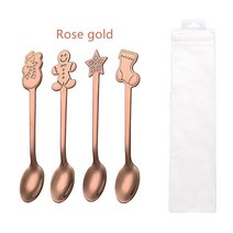 4PCS Ins 스타일 크리스마스 스푼 스테인레스 스틸 스푼 크리 에이 티브 믹싱 커피 디저트 스푼 크리스마스 선물 상자 부엌에 대 한 설정, PVC 로즈 골드