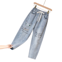 여성 캐릭터 자수 9부 밴딩 배기 청바지 QQA1076, 옵션103