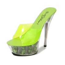 여성용 하이힐 슈퍼 하이힐 나이트 클럽 플라워 샌들 신발 패션쇼 폴 크리스탈 바닥 14.5cm 힐 4.5cm 플랫폼 LFD