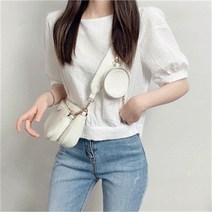 [비위치] 러블리 밑단 뒷리본 퍼프 블라우스