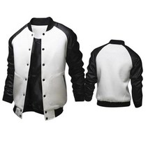남자 라이더 자켓 가죽 Mens PU 폭격기 재킷 대학 단추 아래로 야구 외투, [04] XXL, [04] WHITE
